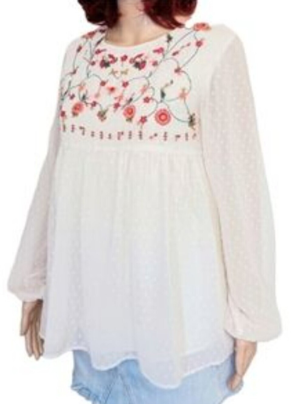 Japna Ivory Embroidered Tunic with Floral Accents